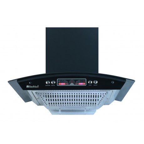 Bright Push 60 cm 1100 m³/HR Curved Glass Kitchen Chimney With LED Lamp & Digital Display, Conical Filters (Black)