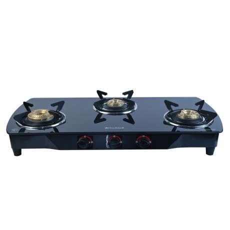Hindblaze Curvy 3B Bk, Heavy Bass Burner, Spill Tray With Pen Support Stainless Steel, Glass Manual Gas Stove 
