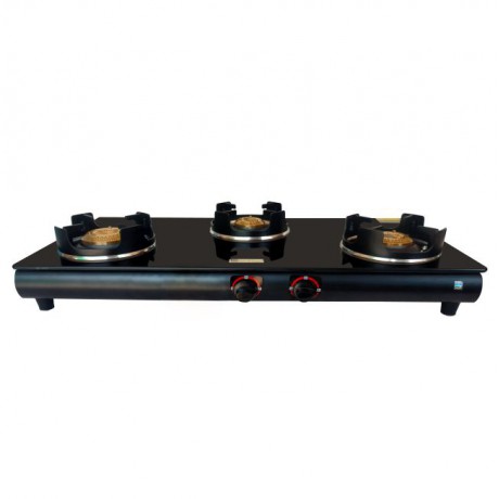 Hindblaze Super 3B Bk, Heavy Brass Burner With Spill Tray Stainless Steel, Glass Manual Gas Stove 