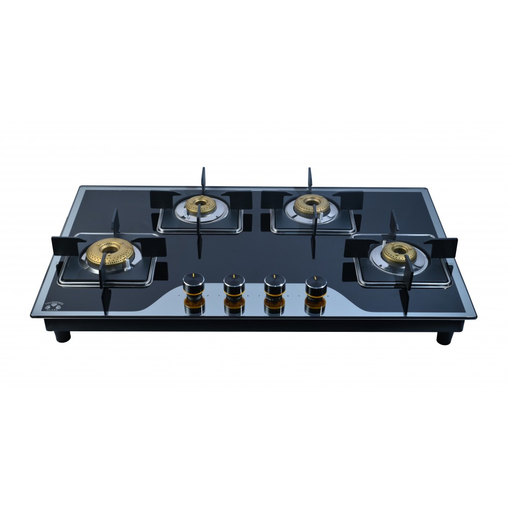 Hindblaze Soul 4B Bk, Heavy Brass Burner With Auto Ignition, S.S Spill Tray, Glass Manual Gas Hobtops